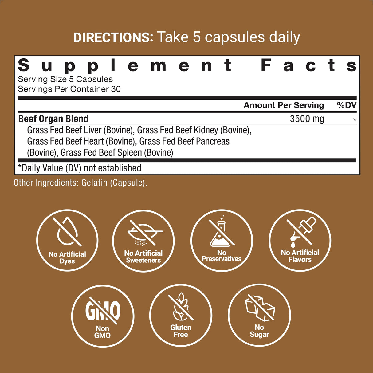 FORCE FACTOR Primal Origins Beef Organ Supplement Made with Pasture-Raised, Grass Fed & Including Beef Liver, Kidney, Heart, Pancreas, & Spleen, Hormone Free, Non-GMO, 150 Capsules