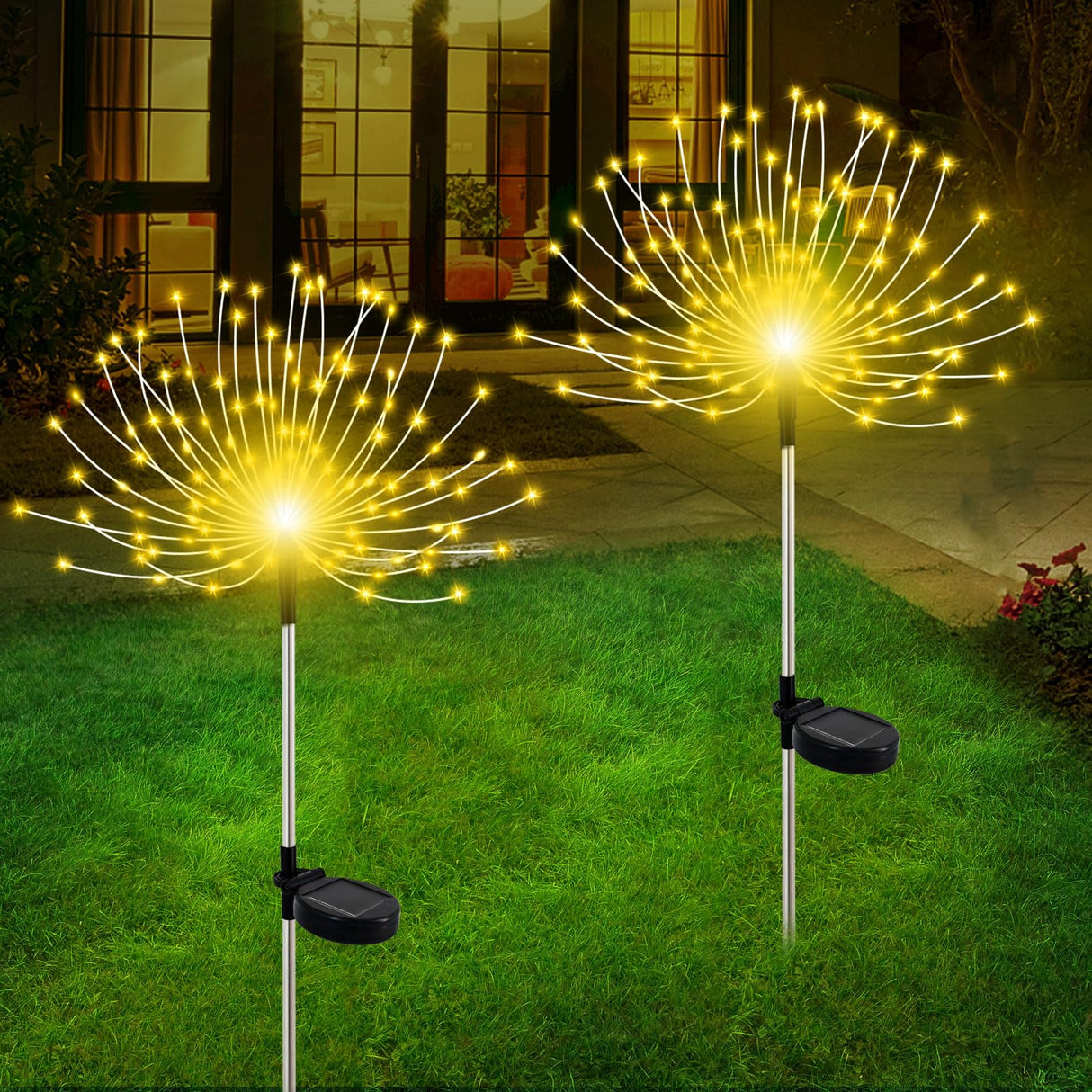 YaaFen Solar Garden Lights Outdoor, 6 Pack 120 LED Twinkling Firework Lights Decorative with 2 Modes, Outdoor Waterproof Solar Starburst Light for Outside Yard Pathway Garden Decor, Warm White