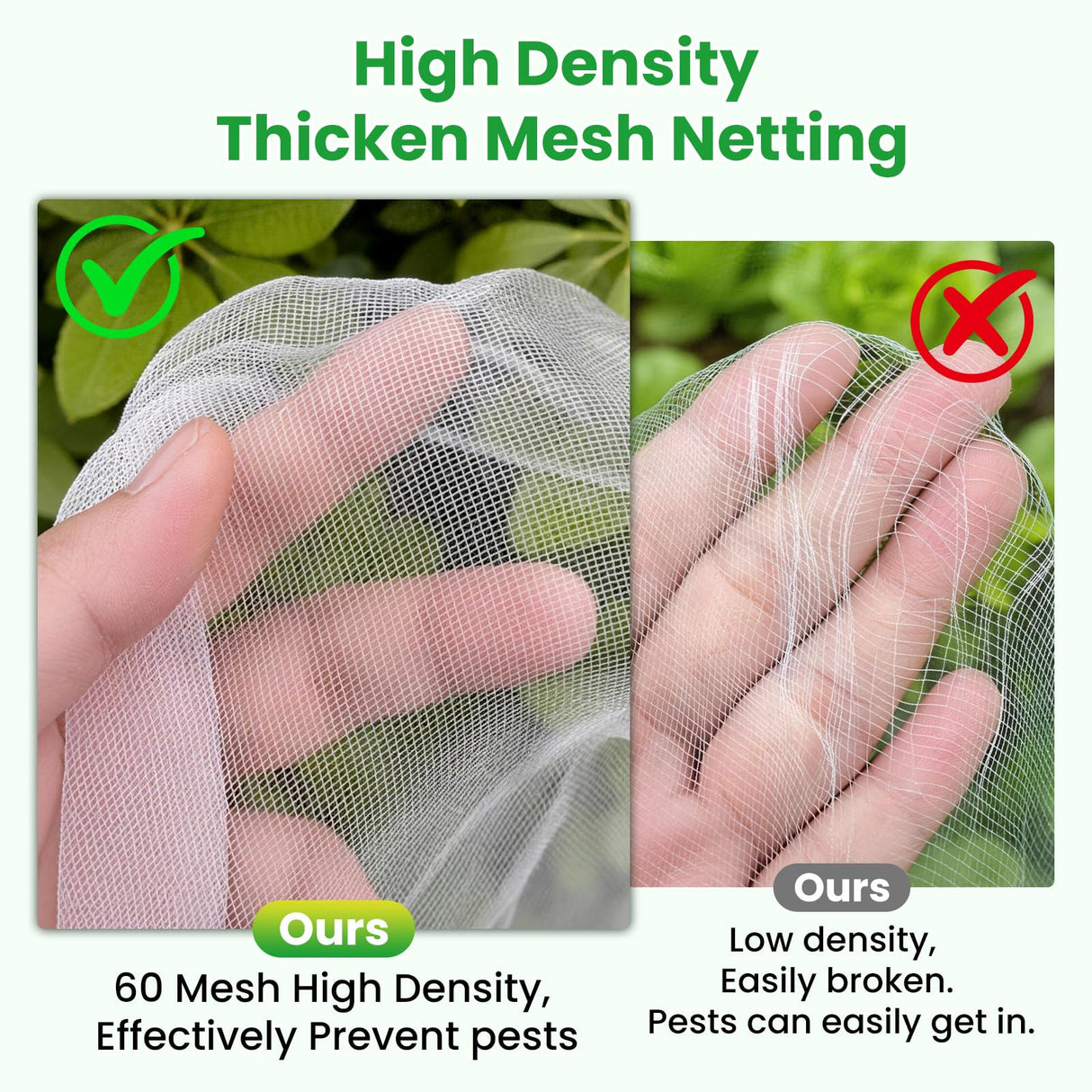 Garden Netting, 10x50Ft Thicken Ultra Fine Mesh Insect Netting, Garden Netting for Raised Beds, Greenhouse Row Cover Barrier for Birds Animals, Garden Mesh Netting for Vegetable Flowers Fruits