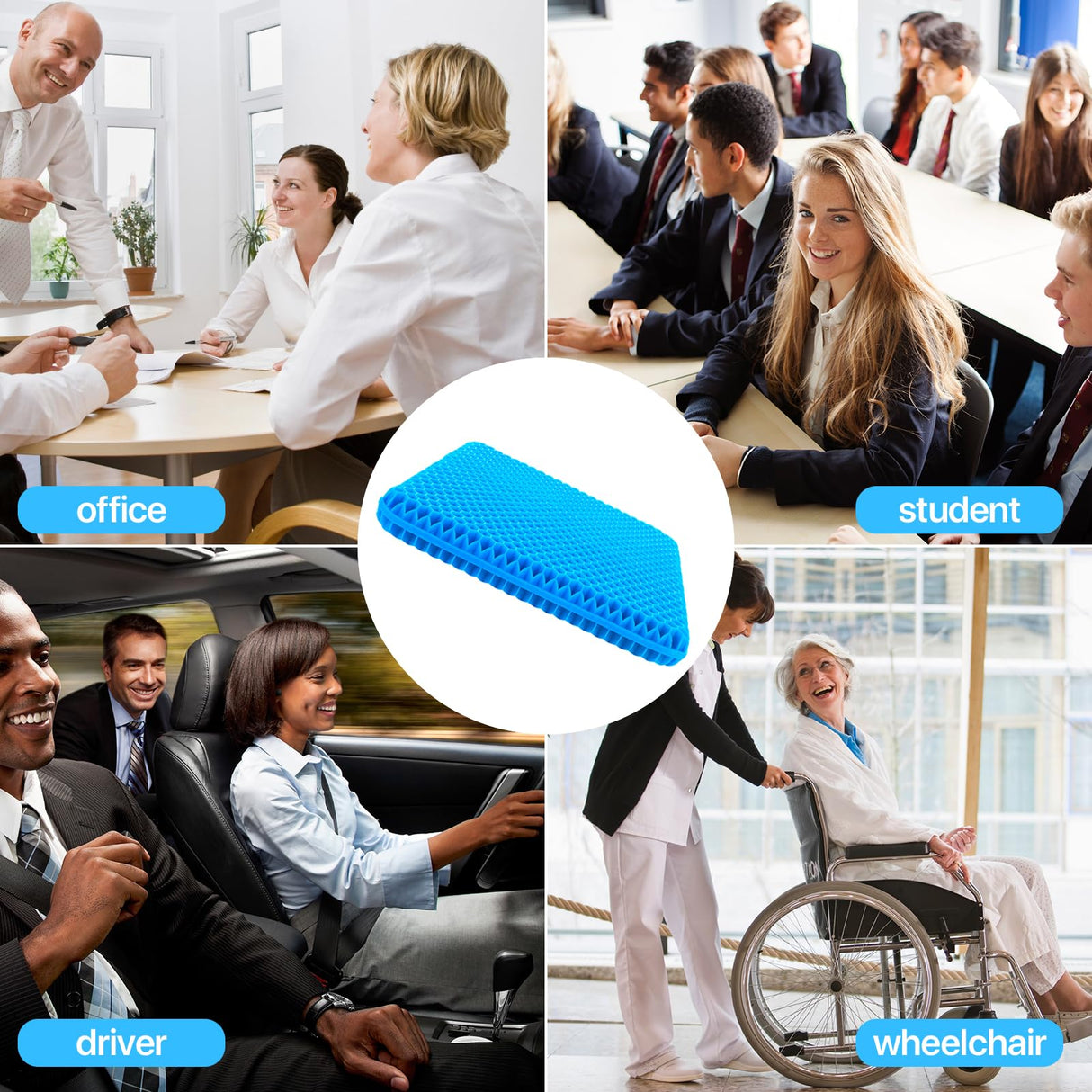 Gel Seat Cushion for Long Sitting (Thick & Extra Large), Gel Cushion for Wheelchair Soft, Gel Chair Cushion Comfy, Gel Car Seat Cushion Breathable, Gel Seat Cushion for Office Chair for Hip Pain