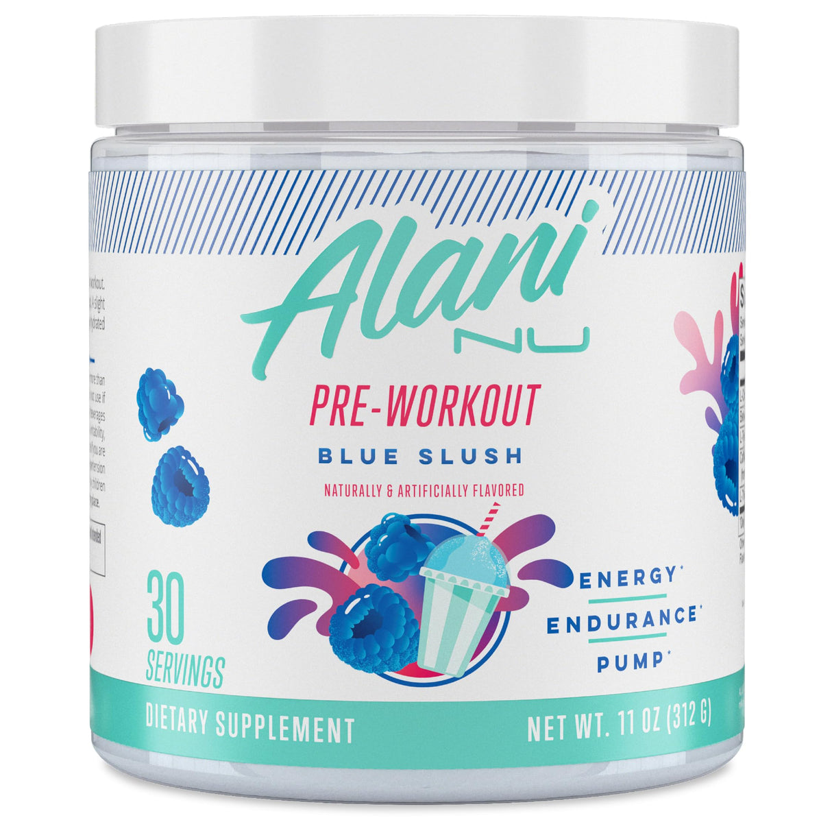 Alani Nu Pre Workout Powder Blue Slush, Amino Energy Boost, Endurance Supplement, Sugar Free, 200mg Caffeine, L-Theanine, Beta-Alanine, L-Citrulline, 30 Servings