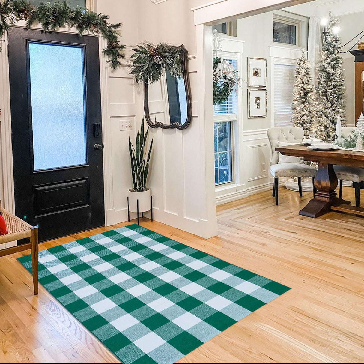Christmas Outdoor Mat Buffalo Plaid Christmas Decor Rug Cotton Hand-Woven Layered Door Mats Washable Carpet for Front Porch, Kitchen, Farmhouse, Entryway