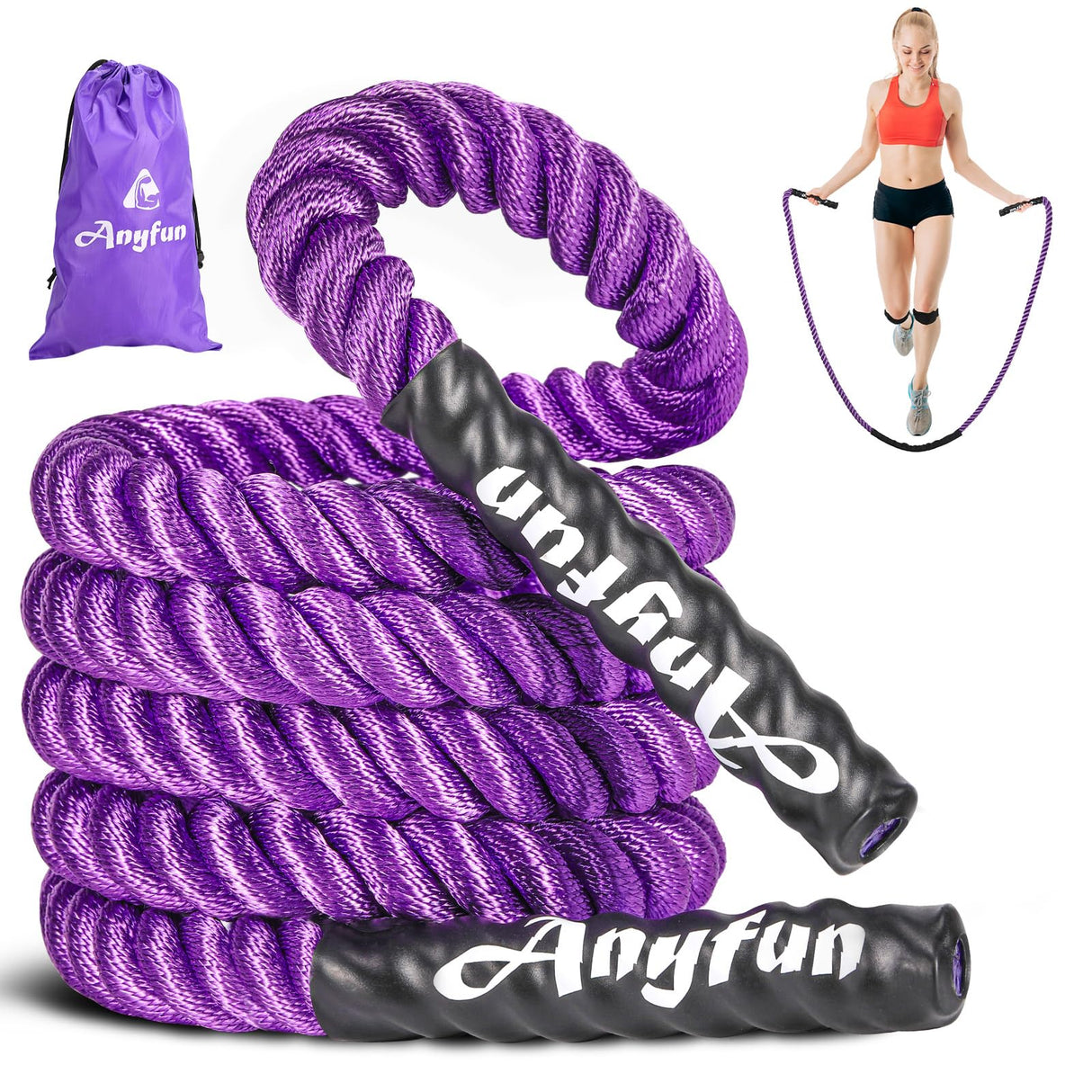 ANYFUN Weighted Jump Rope Fitness Equipment for Women Adult Jumprope for Strength Training Weight Loss Shape Body Total Body Workout Skipping Rope Home Gym Jumping Rope (1.5LB Purple)