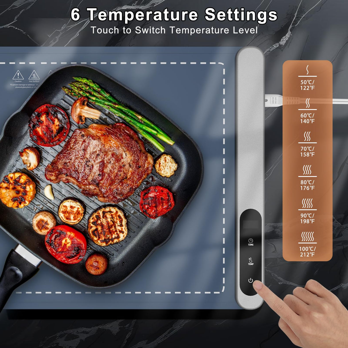FYY Warming Mat for Food - Rapid and Full Surface Heating, 6 Temp Settings, 6H Timer, Rollable Portable Food Warming Mat, Ideal for Gatherings, Parties, Keep Meal Warm (X Large Size, Navy)