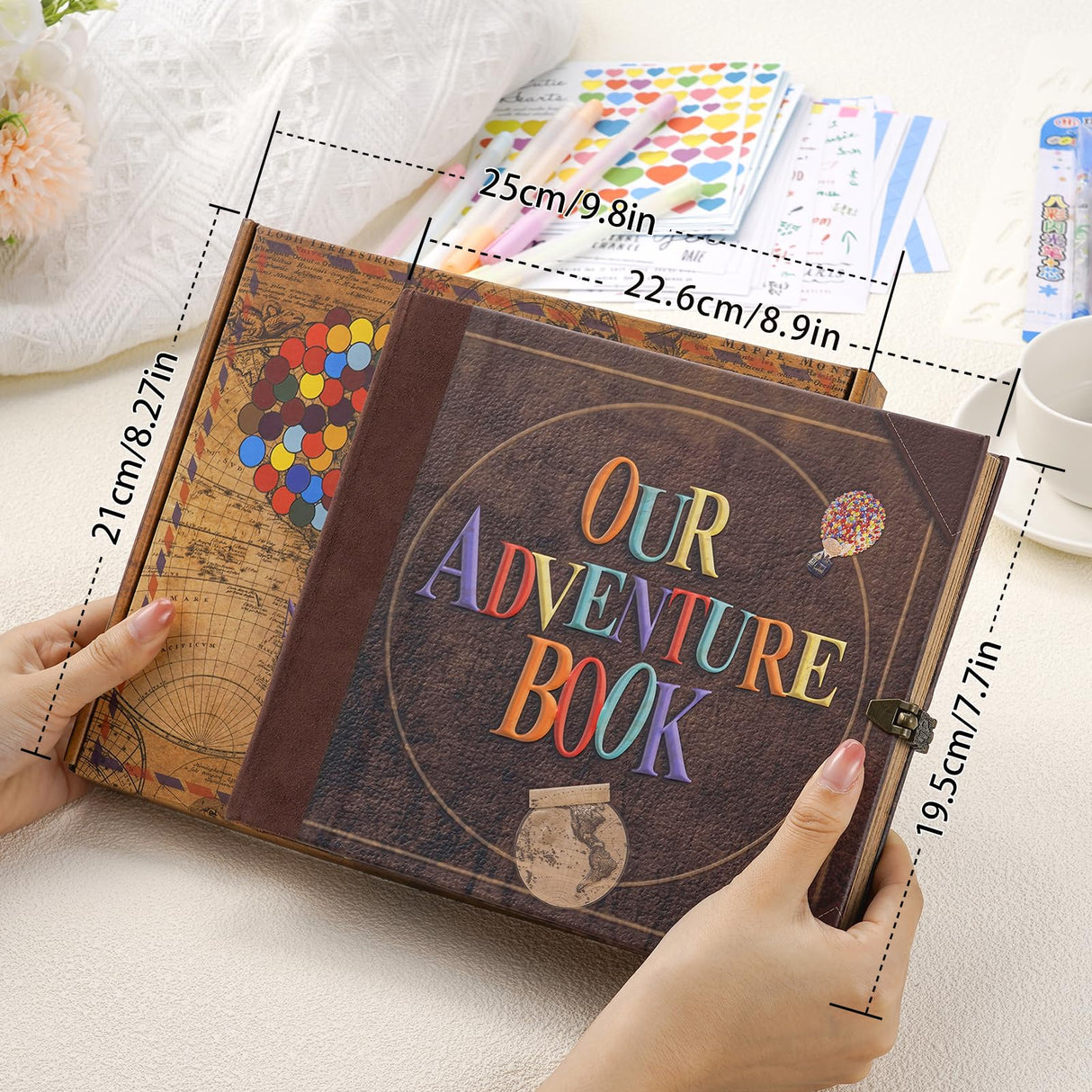 Adventure Book Scrapbook Photo Album,Retro Style Embossed Letter Cover Travel Diary Journal Scrap Book Kit For Couples,Memory Book For Anniversary Wedding,Christmas