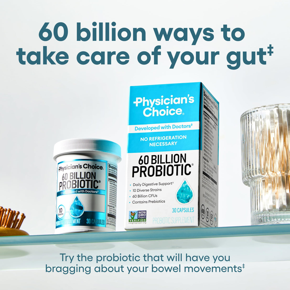 Physician's CHOICE - Optimal Gut Health Bundle: 60 Billion Probiotics 60ct + Digestive Enzymes for Digestive Comfort and Immune Support