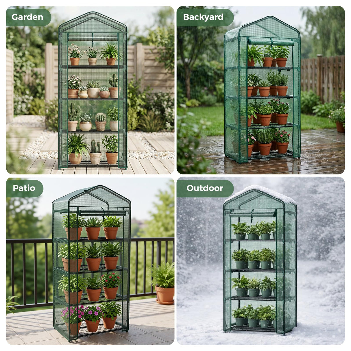 NEWBULIG Mini Greenhouse with Durable PE Cover Roll-up Zipper Door 4 Tier, 27"x19"x63" Small Greenhouse for Outdoors Indoor Balcony, Porch, Garden, Patio, Backyard Green Houses, Green