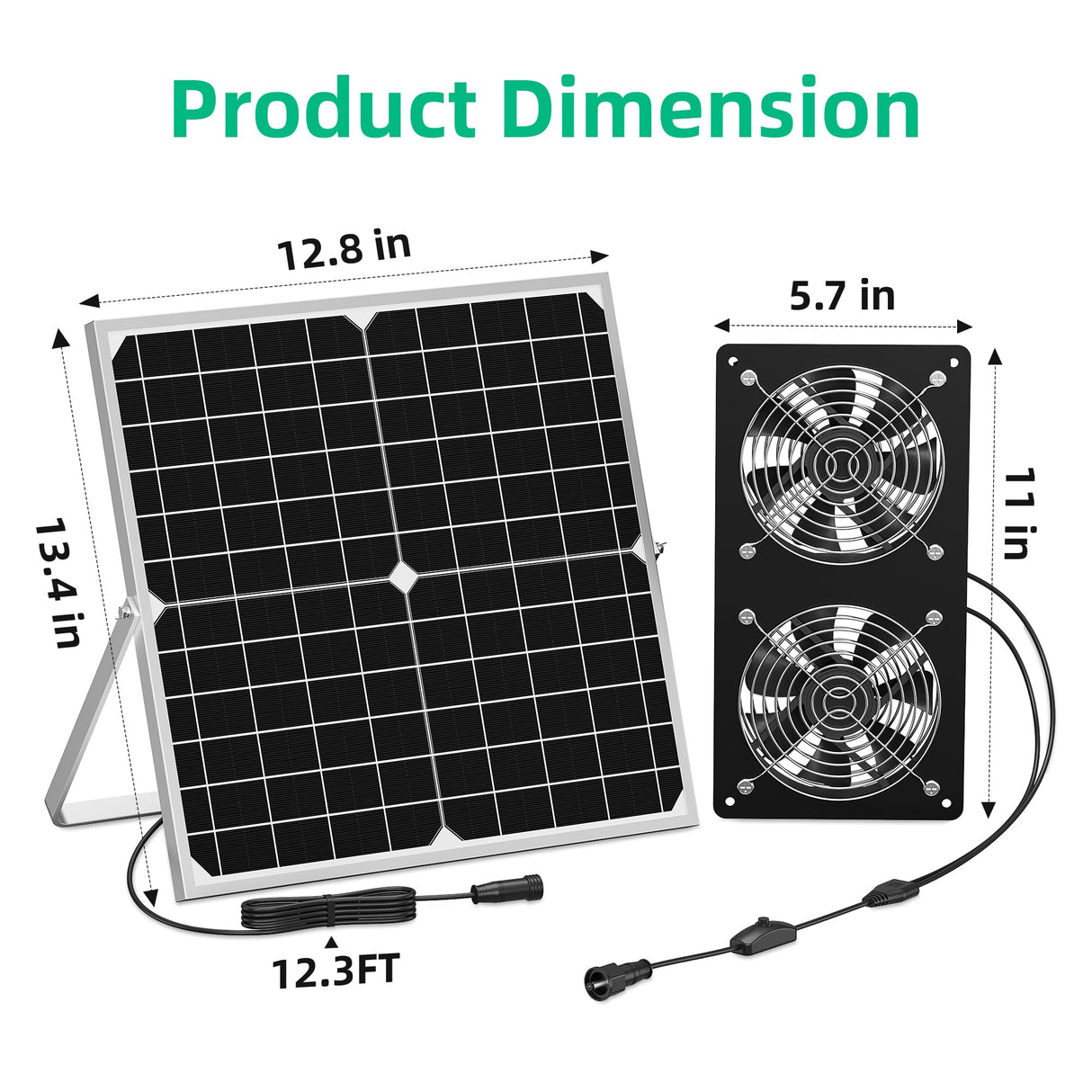 TIMEBAL Solar Powered Exhaust Fan for Shed, 350 CFM High Airflow Solar Vent Fan with Dual Waterproof Fans, Outdoor Cooling Ventilation for Chicken Coop, Greenhouse, Dog House