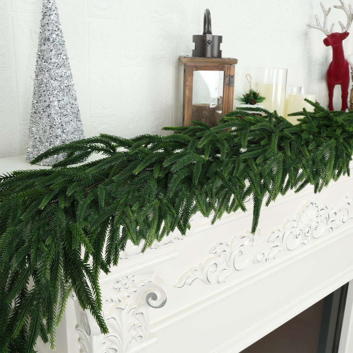 MDSTBN Realistic Christmas Garland Pine Garland Real Touch Green Artificial Greenery Garland Artificial Pine Garlands,for Table Mantle Wall Indoor Outdoor Christmas All-Season Decorations-6FT