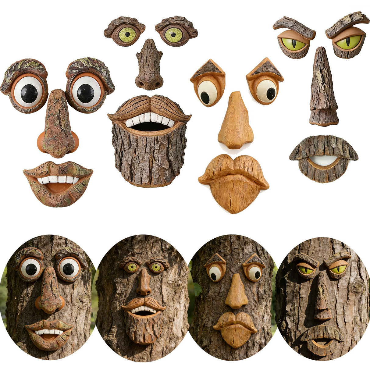 FmnyYaid 4 Pack Tree Faces Decor Outdoor, Large Whimsical Old Man Tree Hugger Statues, Resin Tree Art for Garden Yard Patio, Funny Tree Peeker Sculptures for Halloween Easter
