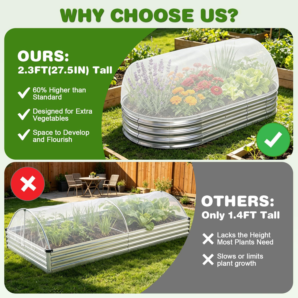 2 Pack Taller Garden Netting for 4x2FT Raised Beds with 10 Secured Clips