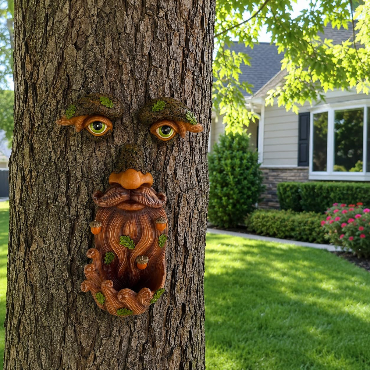 Mood Lab Tree Face Decor with Acorns - Old Man Tree Face Garden Hugger Decoration - Outdoor Tree Decoration