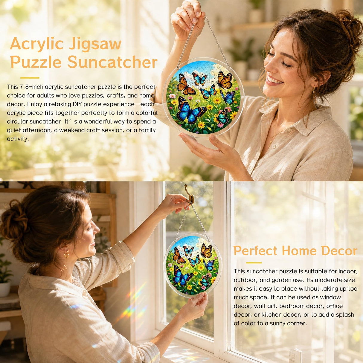 Acrylic Puzzle Suncatcher 7.8 in,Acrylic Jigsaw Puzzle Suncatcher DIY Sun Catcher Puzzles Kit,Home Garden Decor Window Hanging Ornament Art,Home Decor Gift for Women,Mom,Wife,Friends,Ocean