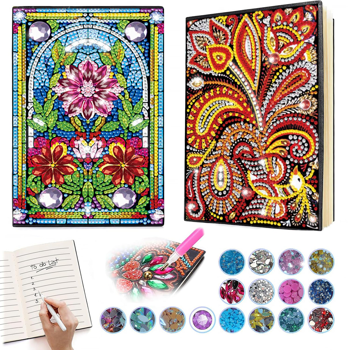 Josongslax Diamond Art Kits for Adults Teens, 4 Pack Diamond Painting Journals Notebooks, DIY 5D Gem Dots Art Crafts for Adults Clearance, Teenagers' Birthdays, Graduation, Christmas Gifts with Tools