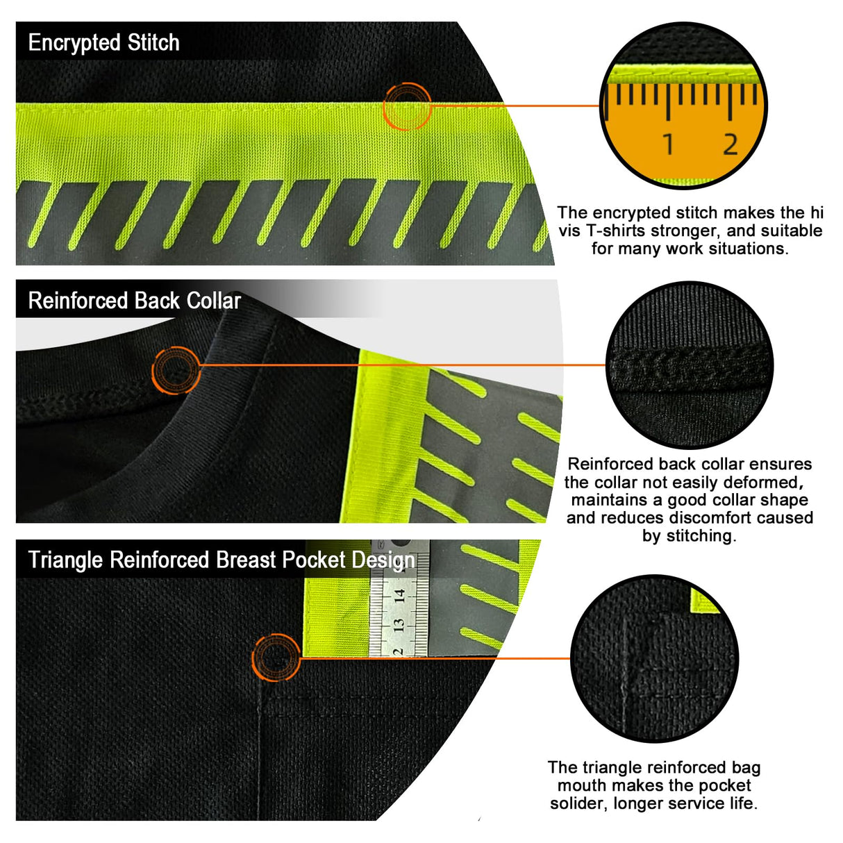 TCCFCCT High Visibility Shirts for Men Class 3 Hi Vis Reflective Safety Shirts for Men Women, Short Sleeve Construction Work Shirts with Green Extend Edge, Meet ANSI, Durable & Breathable, DT-Black L