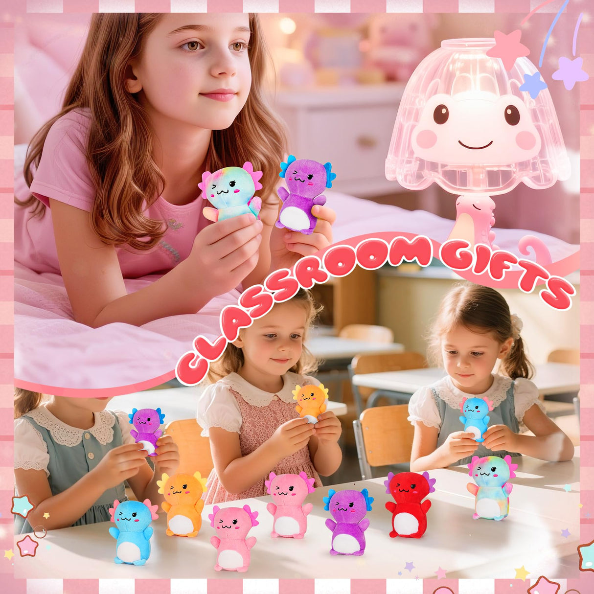 Rdogeia 12Pcs Mini Axolotl Stuffed Animal,Bulk Axolotls Plush Party Favors Small Axolotl Plushies Gifts Ornament for Birthday,Christmas Stock Stuffer for Kids Girls Boys Xmas Gifts Classroom Rewards