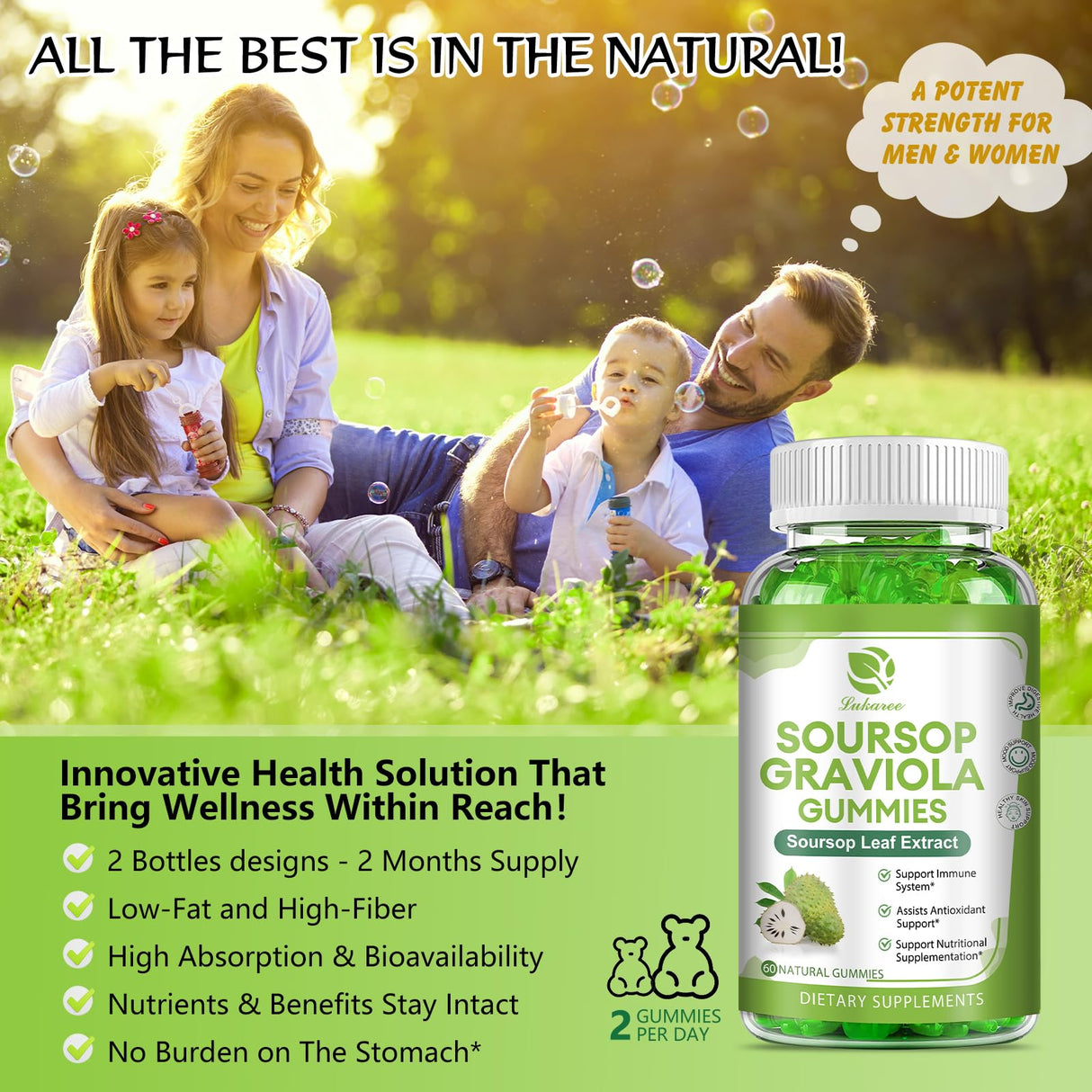 (2 Pack) Soursop Graviola Gummies - Soursop Leaves Extract w/Vitamin C, Zinc & Whole Natural Food for Immunity, Liver, Zzz & Antioxidant, Gluten Free, Vegan, 120 Gummies