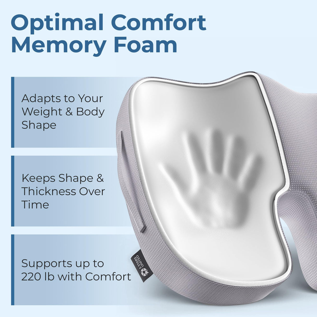 5 STARS UNITED Seat Cushion for Tailbone Pain Relief โ Memory Foam Lifting Pillow for Coccyx, Hip, Hemorrhoid, Sciatica & Post-Surgery Recovery โ Wheelchair, Car, Desk, Gaming & Office Chairs, L Gray