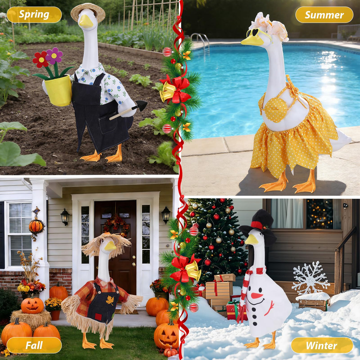 12 Set Porch Goose Outfits, Porch Goose Holiday Outfit, Spring Valentine's Day St. Patrick Easter Raincoat Summer 4th of July Halloween Fall Thanksgiving Snowman Christmas 23" Lawn Goose Clothes