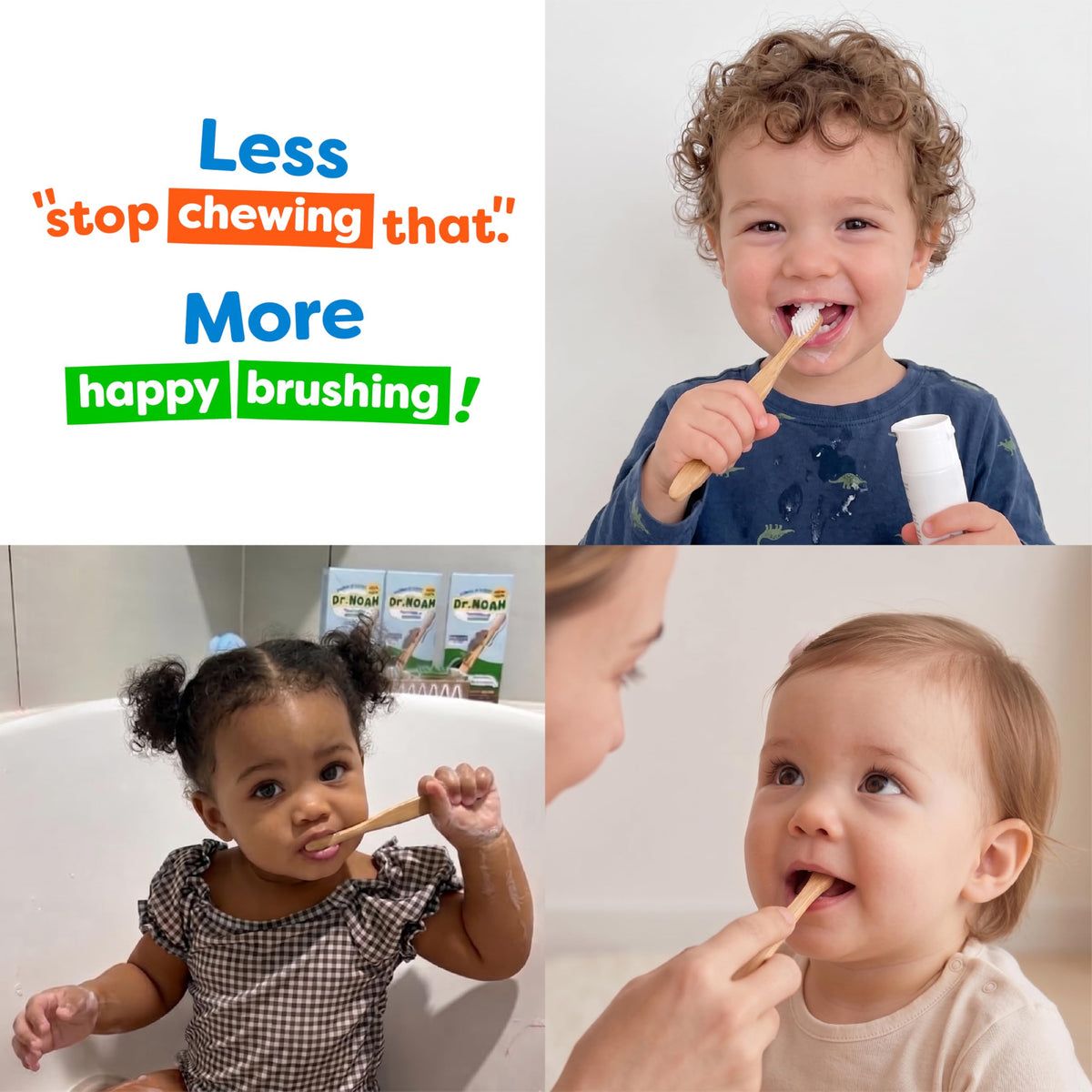 Dr. Noah Microplastic-Free Bamboo Baby Toothbrush, Dentist Designed, 4 Pack