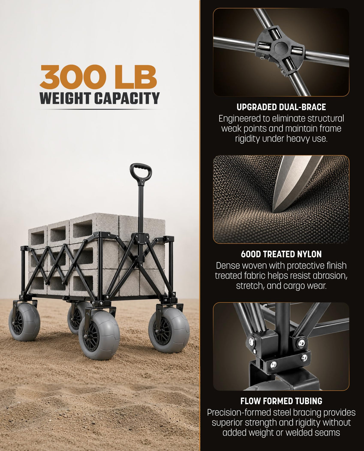 Rangland Beach Wagon with Big Wheels for Sand - All Terrain Steel Frame Utility Cart with 9" Pneumatic Tires, Collapsible Folding Design (Sand Warrior RX800)