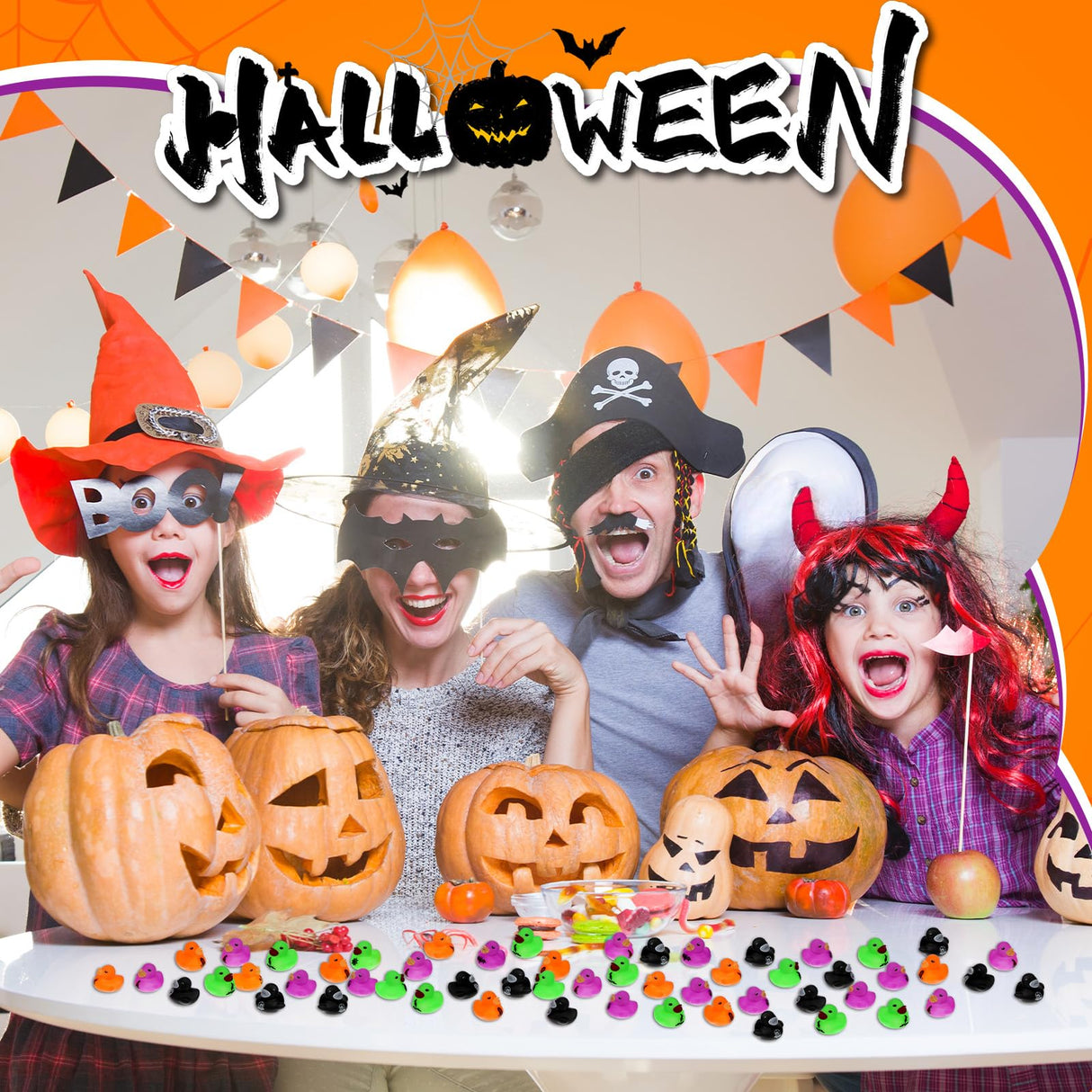 Junkin 100 Pcs Halloween Rubber Ducks Bulk Mini Rubber Ducks Small Duck in Bulk Gift for Halloweens Party Favors Toys (Halloween Duck)