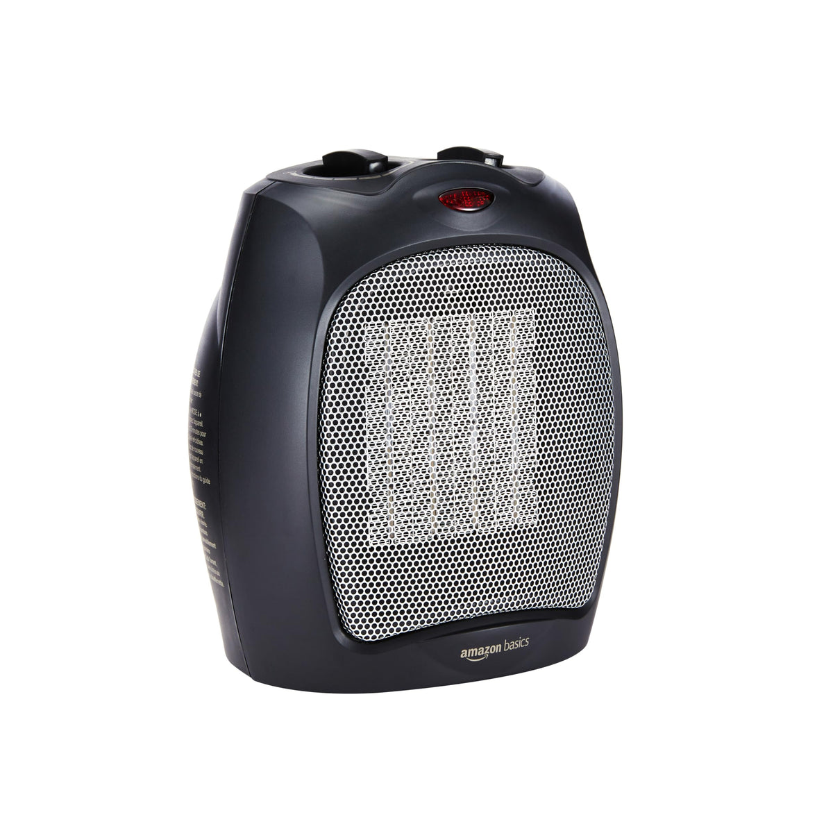 Amazon Basics Ceramic Space Heater, Portable Indoor Heating Solution, With Overheat and Tip-Over Protection, Thermostat, Non-Oscillating, 1500W, 7.52"D x 6.34"W x 9.45"H, Black