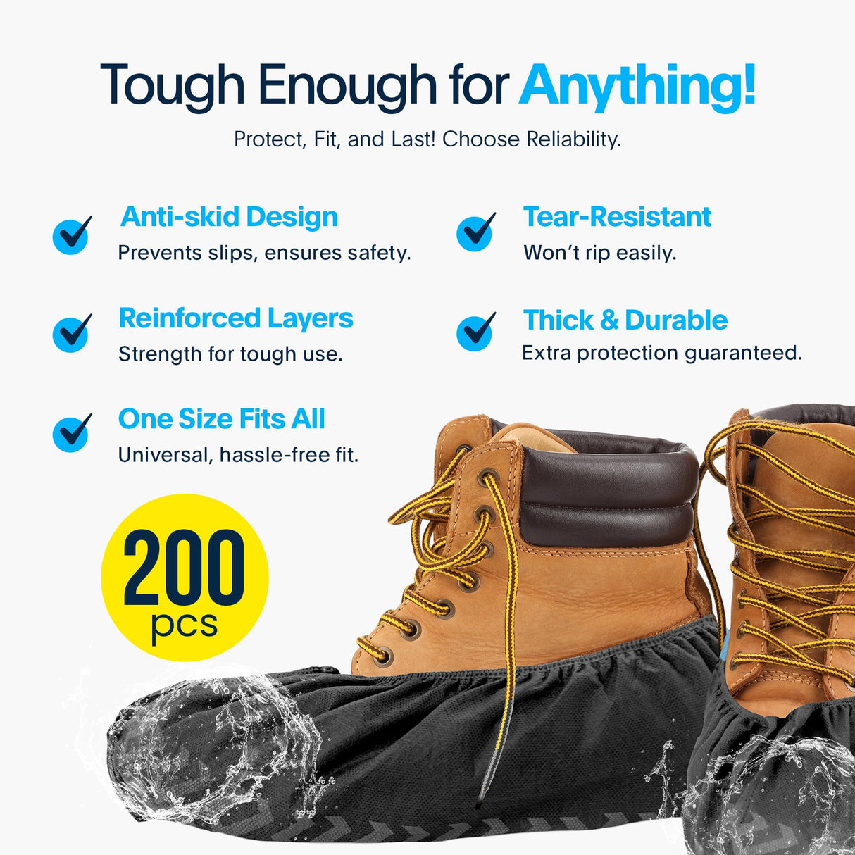Premium Boot & Shoe Covers Disposable Booties - 200 Pack - Durable, Non-Slip, Non-Toxic, Water Resistant, Recyclable Protectors for Indoor & Outdoor - Large Size Fits Most Shoes
