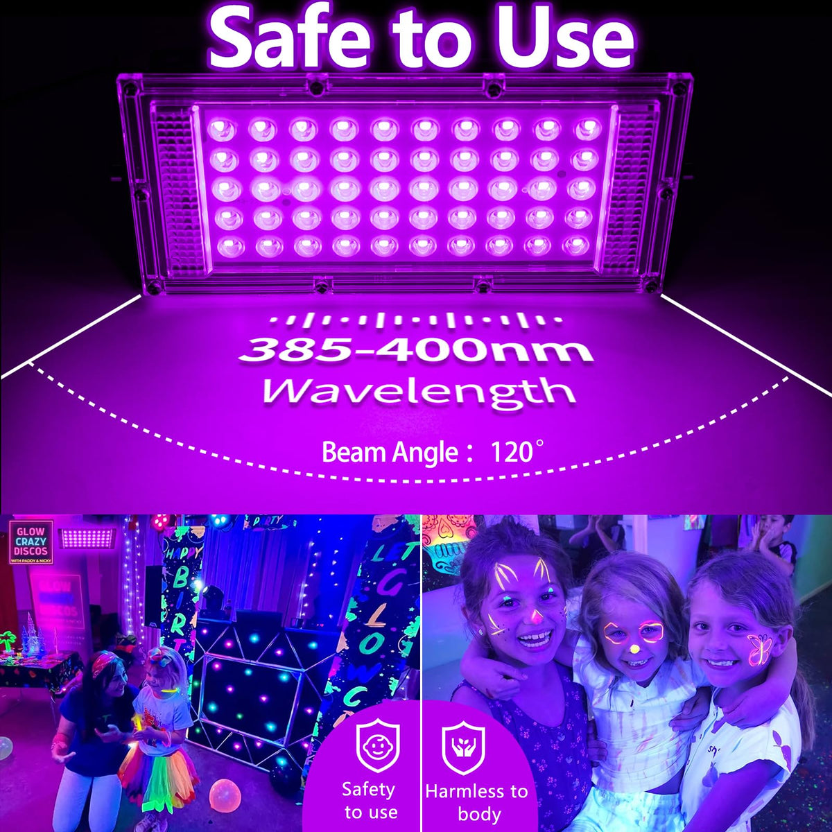 Akpgf 4 Pack 50W Black Lights for Glow Party,Halloween Blacklight