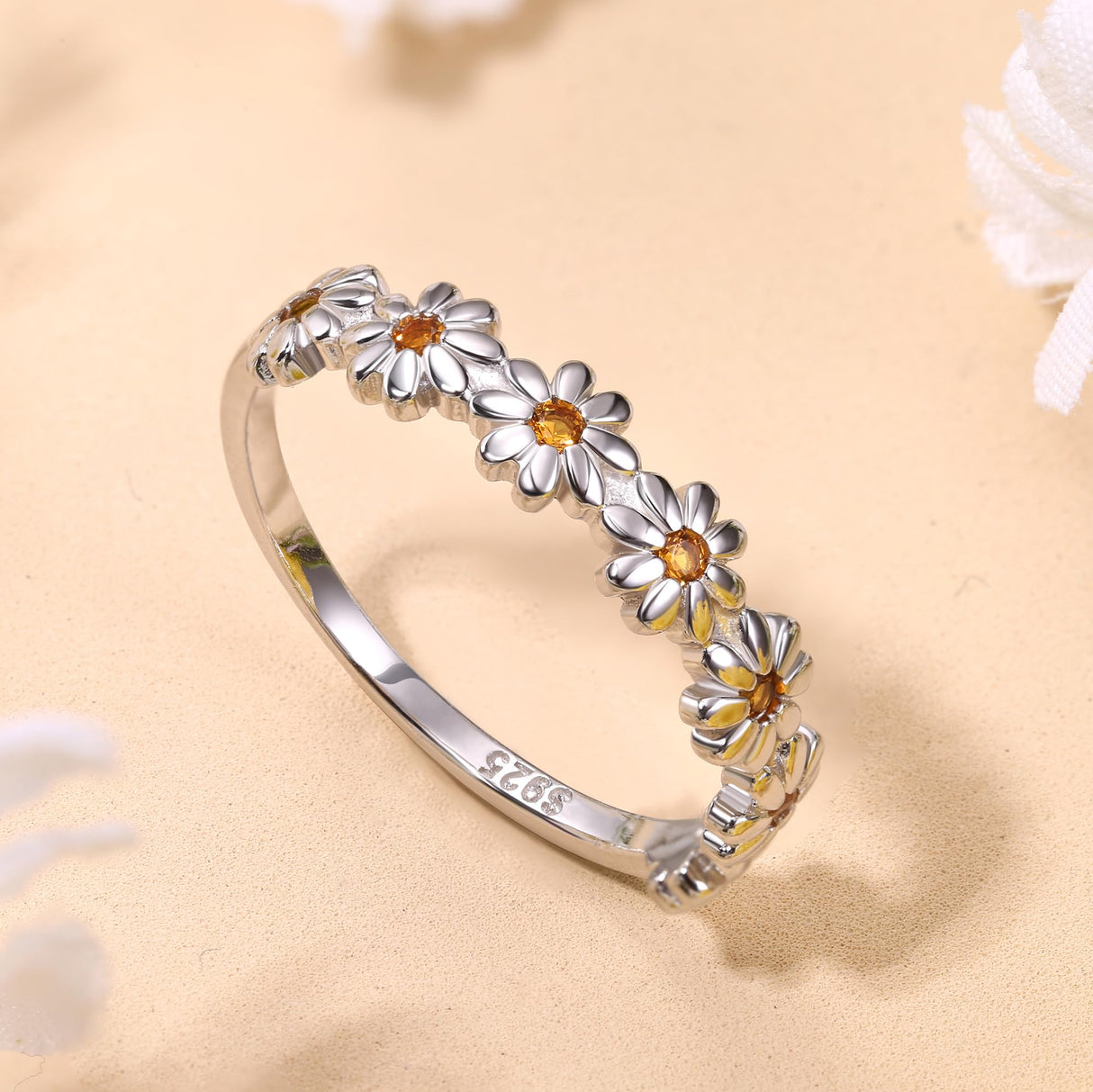 MILACOLATO 925 Sterling Silver Rings for Women Dainty CZ Daisy Flower Ring