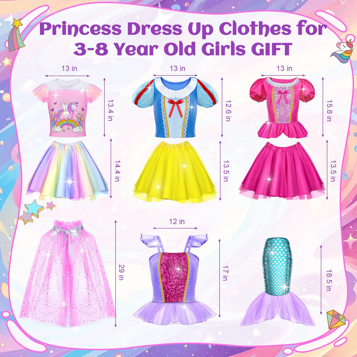 Princess Dress Up for Girls - Dress up Clothes for Toddler Girl,Role Play Costume Princess Toys Christmas Birthday Gifts for Age 3-8 Year Old