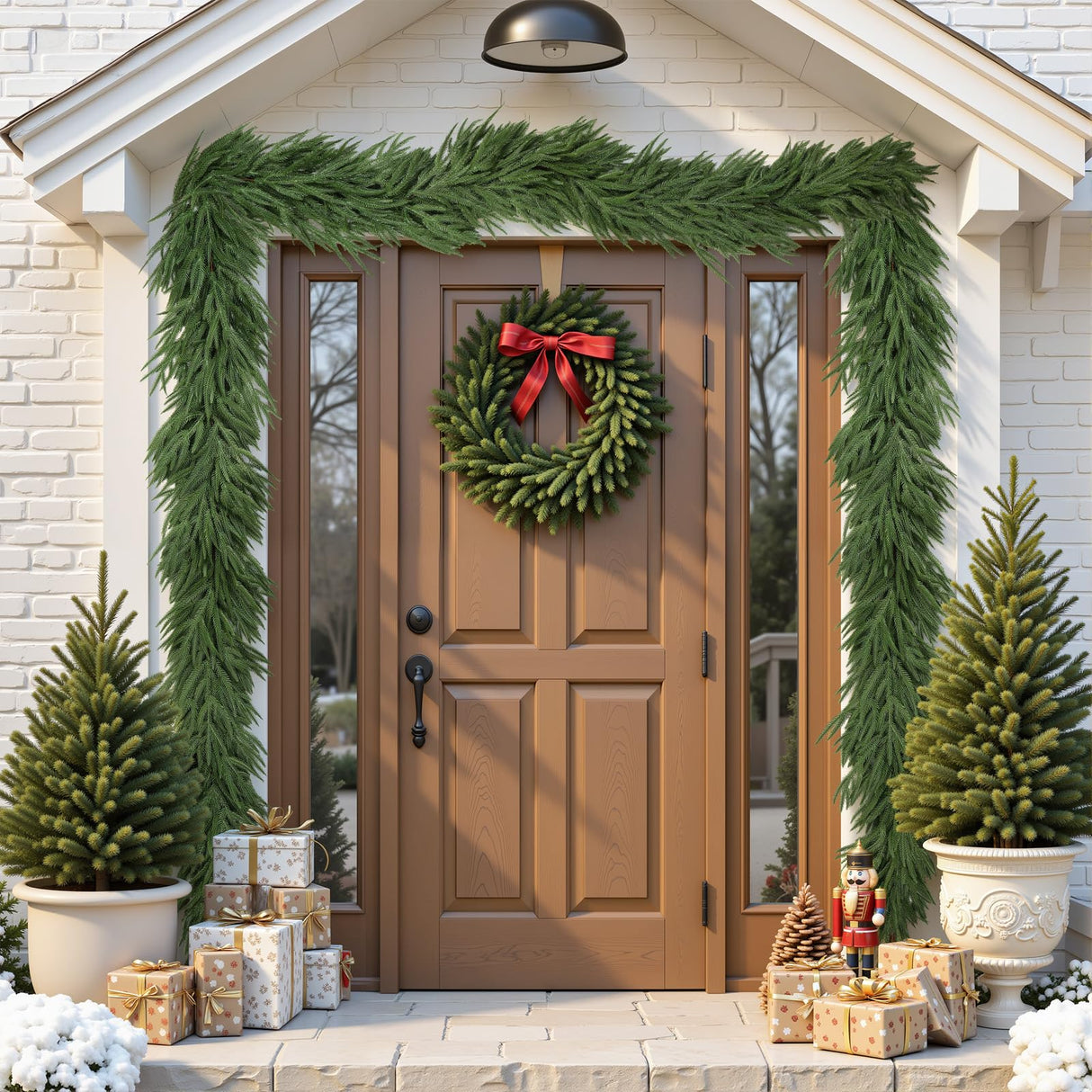 Alupssuc 9ft Christmas Garland, Real Touch Norfolk Pine Garland - Pine Garland, Artificial Greenery Christmas Garland for Mantle, Table, Fireplace, Indoor, Outdoor Christmas Decorations