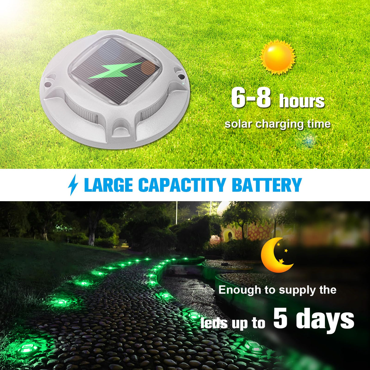 VOLISUN Christmas Solar Driveway Lights Dock Marine Lights 4 Pack,2 Colors in 1,Outdoor LED Deck Lights,Solar Powered Waterproof Warning Step Lights for Driveway Sidewalk Pathway (Red/Green)