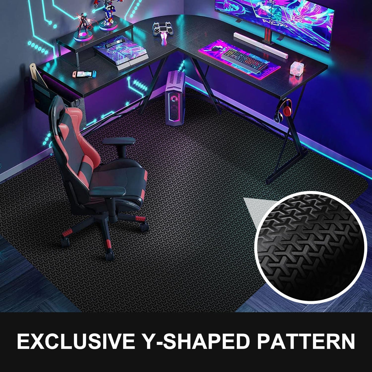 Office Chair Mat for Hard Floor, 50"x60" Large Computer Chair Mat, Unique Y-Shaped Pattern Floor Protector Rug for Rolling Chairs, Anti-Slip PVC Desk Floor Mat for Work, Home, Gaming