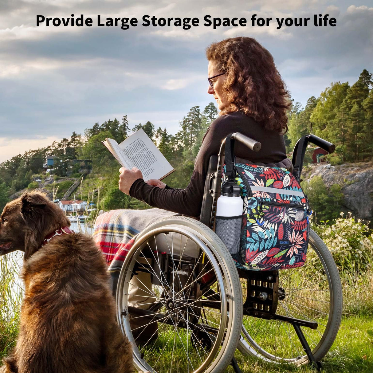 ZHCHG Wheelchair Bags, Wheelchair Backpack with Cup Holder, Wheelchair Bags to Hang on Back, Electric Wheel Chair Accessories, Large Storage Bag for Walker Rollator