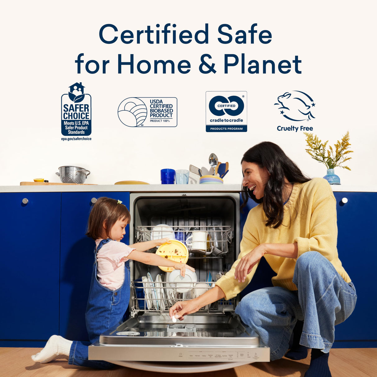 BLUELAND 100% Plastic-Free Dishwasher Detergent Tablets, 60 Count, Unscented Eco Friendly Dishwashing Pods, Natural, Sustainable