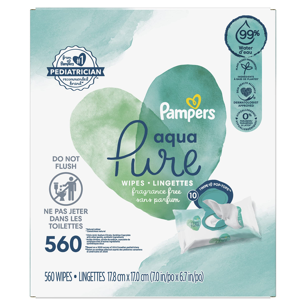 Pampers Baby Wipes Aqua Pure, 99% water-based wipes, Hypoallergenic and Unscented Infant Wipe, 448 Total (8 Flip-Top Packs)