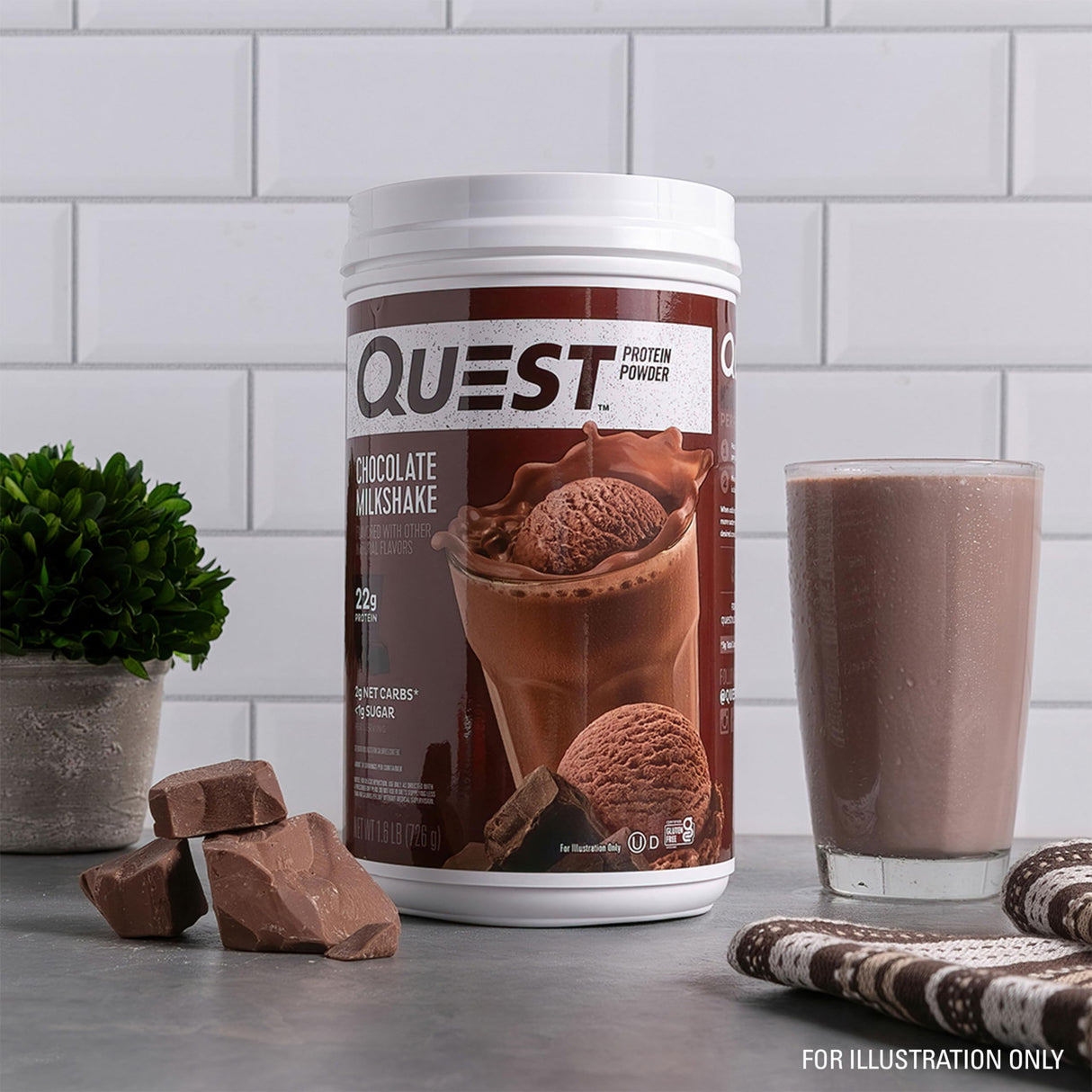 Quest Nutrition Chocolate Milkshake Protein Powder, 22g Protein, 2g Net Carbs, 1g Sugar, Low Carb, Gluten Free, 1.6 Pound, 24 Servings