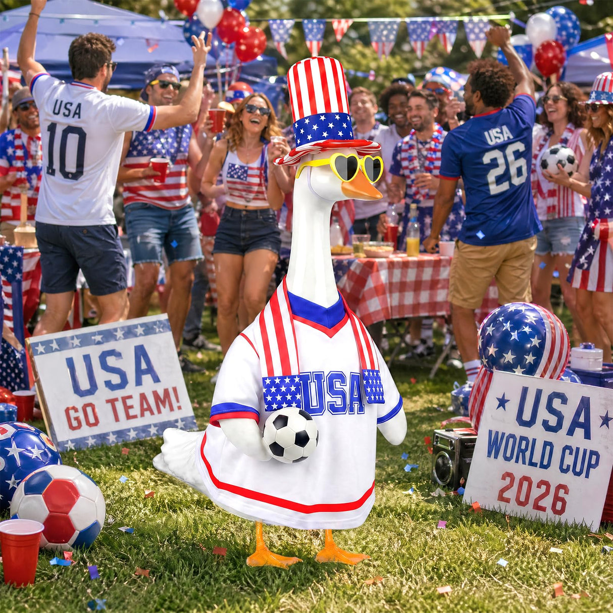 PaLuQiYa 2026 World Cup Porch Goose Outfit, 23" High Lawn Goose Statue Soccer Fan Costume Clothing, FIFA World Cup 2026 Porch Garden Geese Clothes with Hat for Outdoor Patio Yard