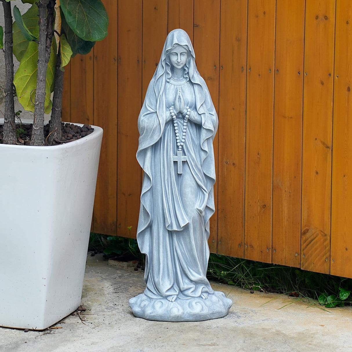 VChymm Virgin Mary Praying Statue 31.49 Inch Tall Outdoor Garden Religious Garden Outdoor Yard Patio Deck Home Entryway Hallway Sculpture Magnesium Oxide Stone (Grey Virgin)