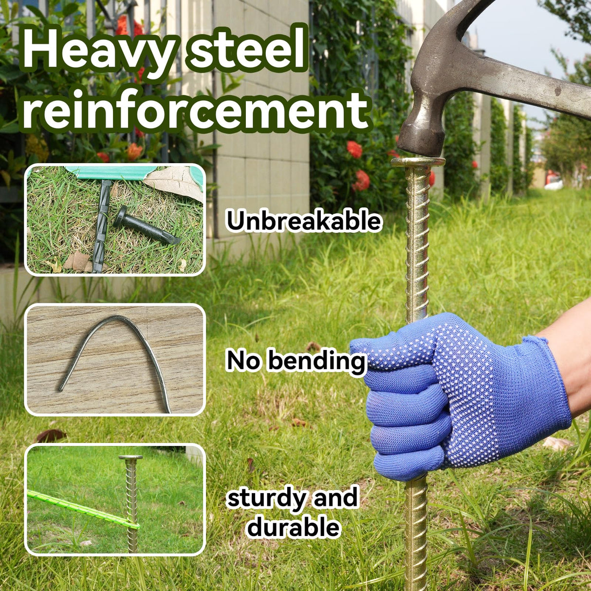 JPOIP 23-Inch Long Rebar Stakes - 1/2 Inch Diameter Heavy Duty Galvanized Steel Ground Asphalt Anchors for Speed Bump, Wheel Stop, Tent and More (4)