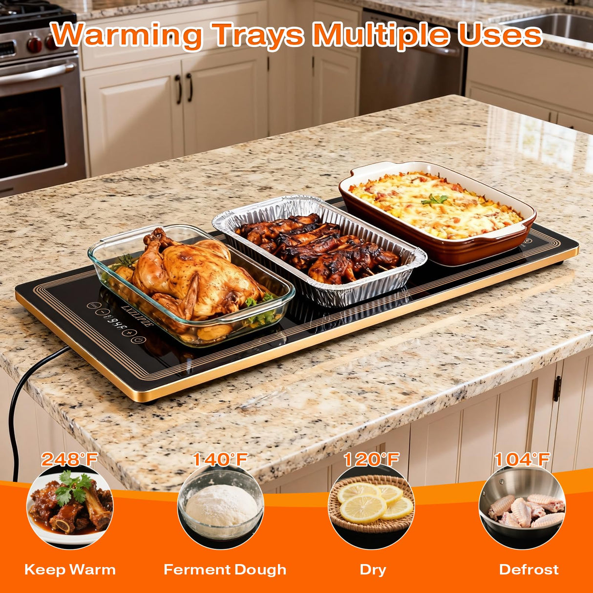 Electric Warming Tray for Food (Long 24x12 Inches), Warming Trays with 12 Temp-Settings,Built-in Thermostat and Full Surface Heating,Versatile Food Warmers for Parties Buffet,Gatherings,Daily Use