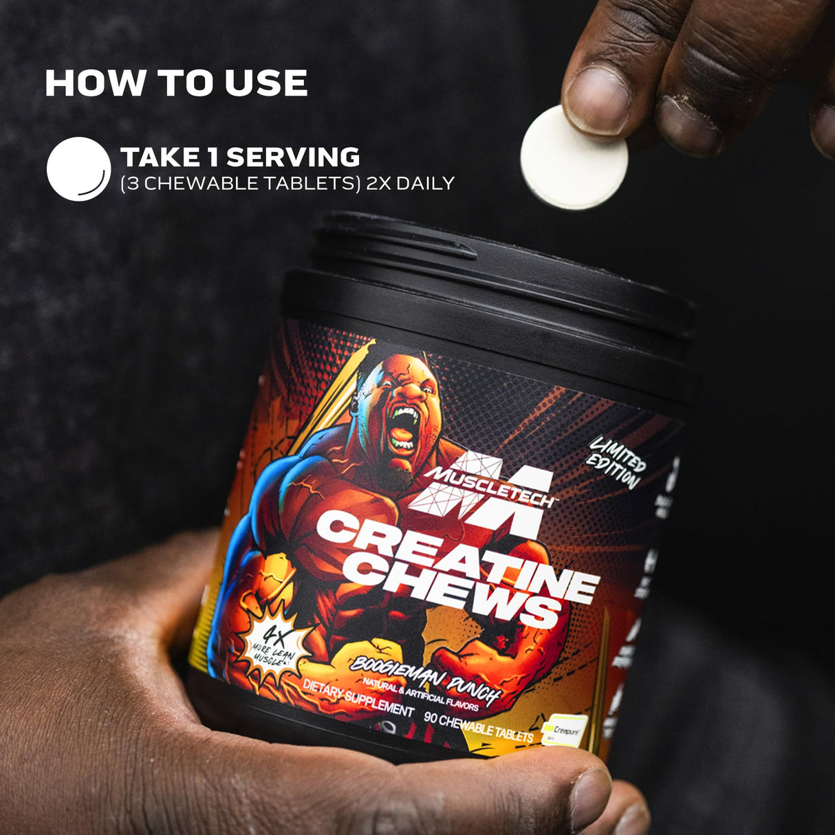 MuscleTech Creatine Chews - Creapure Monohydrate Supplement for Muscle Recovery, Muscle Builder & Energy Boost - Pre Workout Supplement for Men & Women - 90 Chewable Candies, Boogieman Punch