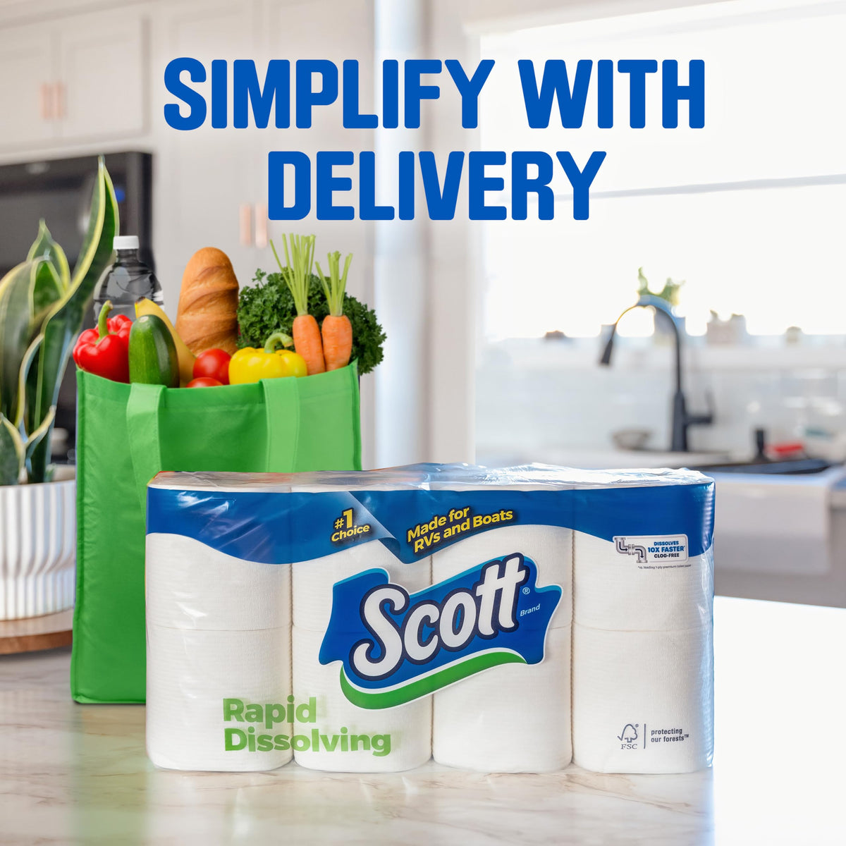 Scott Rapid-Dissolving Toilet Paper, 48 Double Rolls, Septic-Safe, Toilet Paper, 1 Ply, White