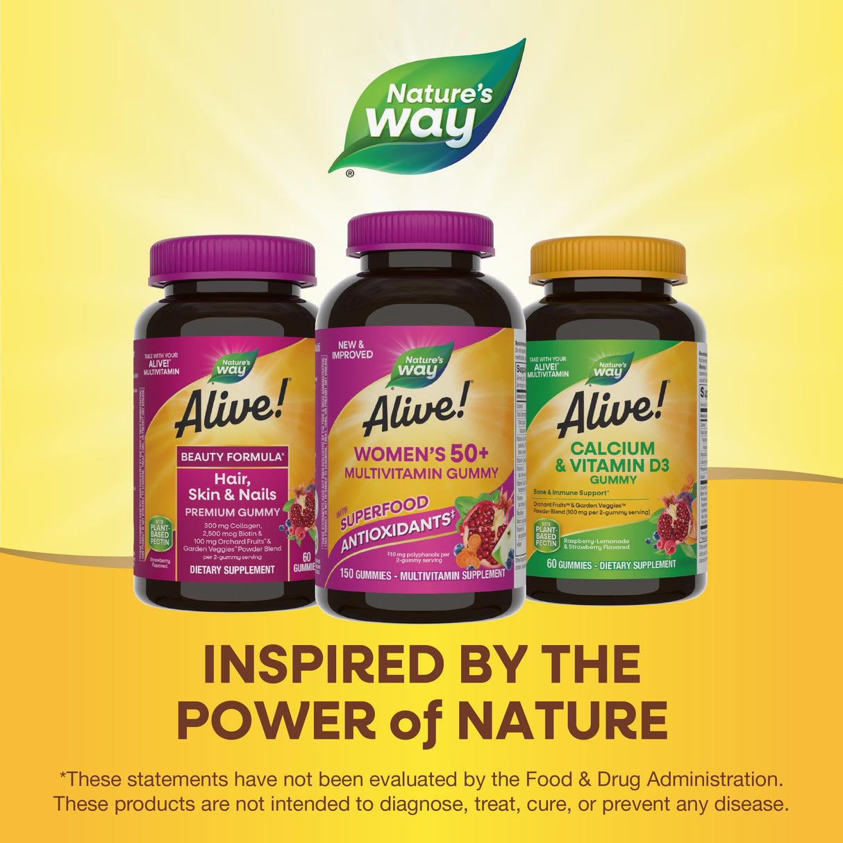 Nature's Way Alive! Women's 50+ Daily Gummy Multivitamins, Women's Supplements, Supports Healthy Heart, Brain & Bones,* B-Vitamins, Mixed Berry Flavored, 150 Gummies (Packaging May Vary)