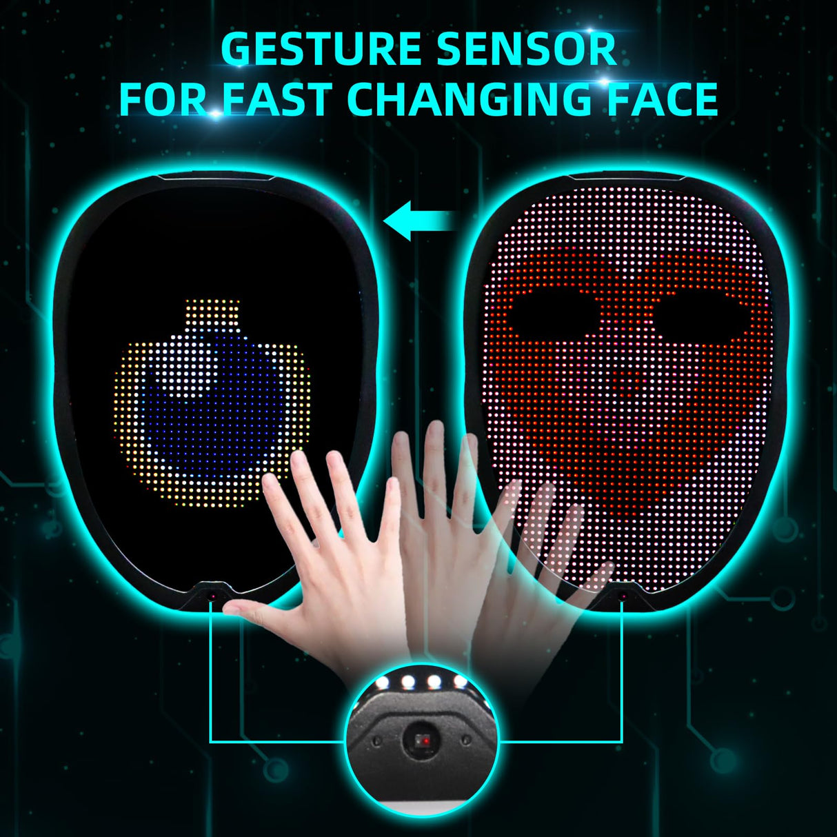 Ompusos LED Mask with Gesture Sensing, Light-Up Transforming Face Cover for Halloween, Christmas, Cosplay & Birthday Parties(APP Mask)