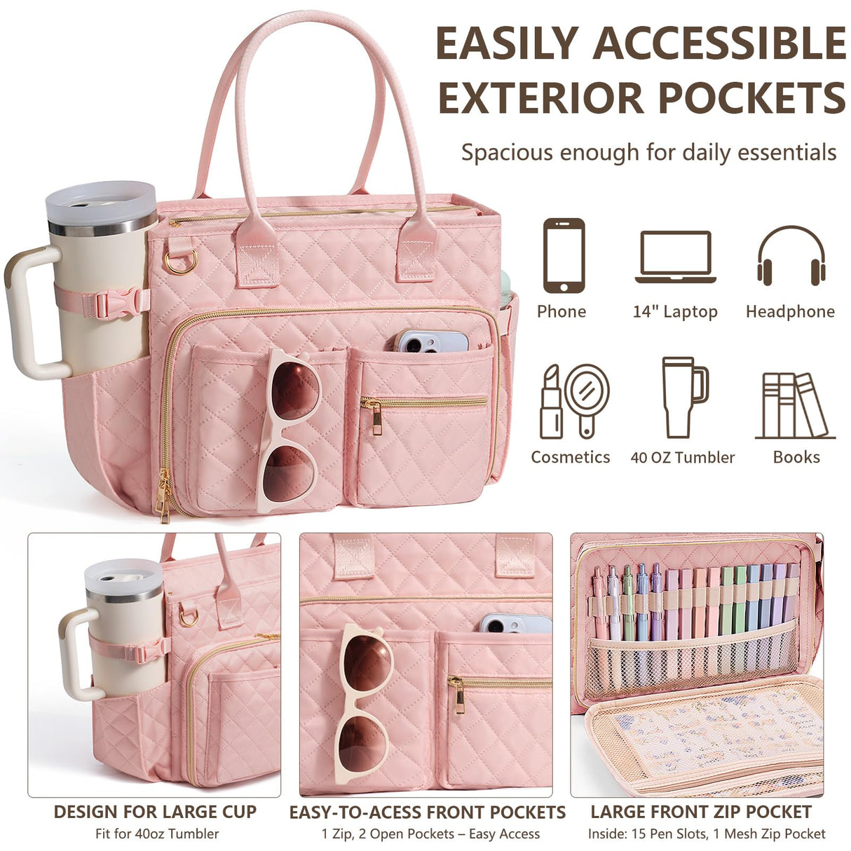 Large Bible Bag with Bible Cover Case for Women, Quilted Church Tote Bag Bible Carrying Case w/Shoulder Strap, Bible Study Supplies Journaling Kit Bible Accessories Christmas Christian Gifts for Women