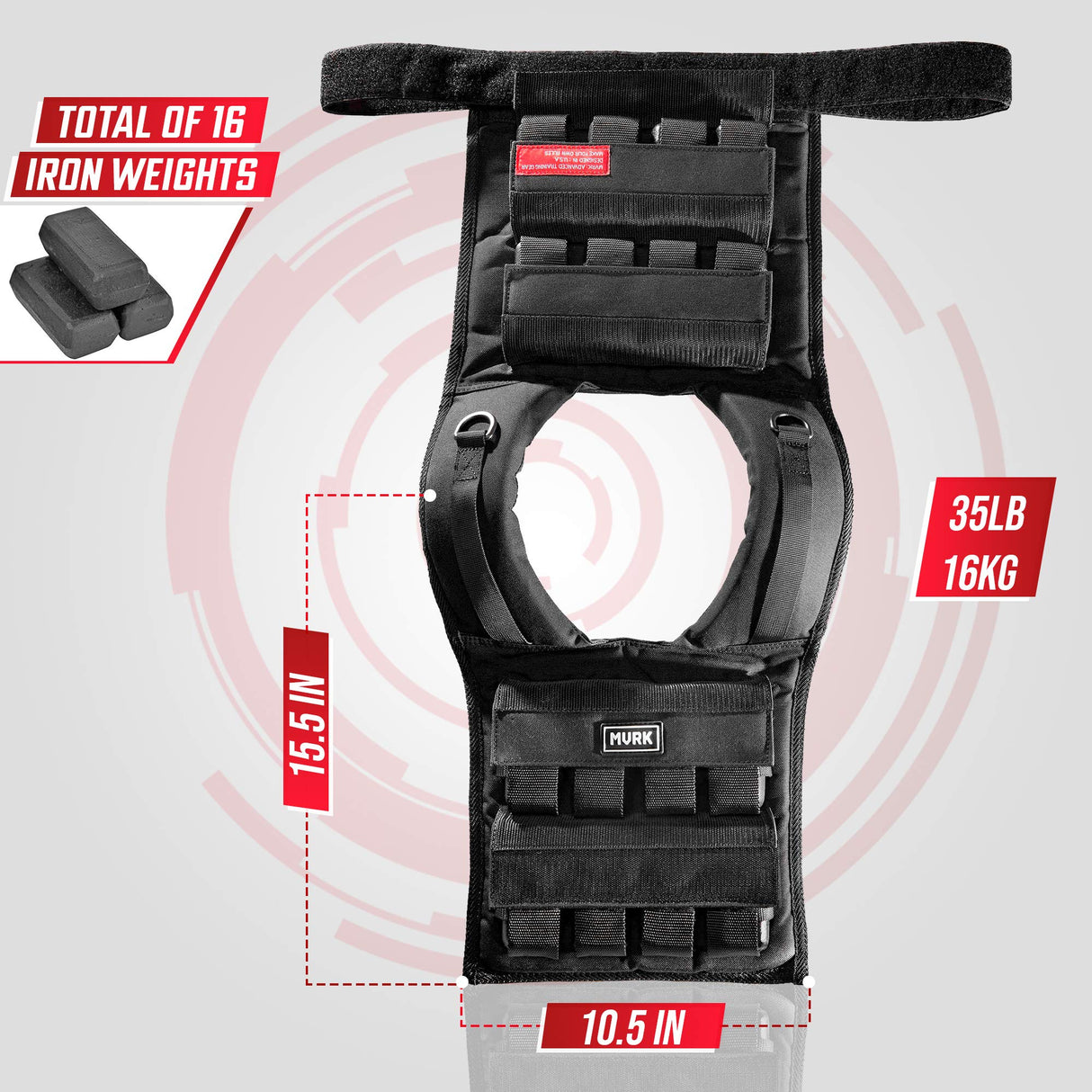 MVRK Adjustable Weighted Vest Men 18 lbs - Weighted Workout Vest With Iron Weights, Heavy Duty Weighted Exercise Vest For Functional Training, Slim Design Weighted Running Vest, Weight Vest for Men