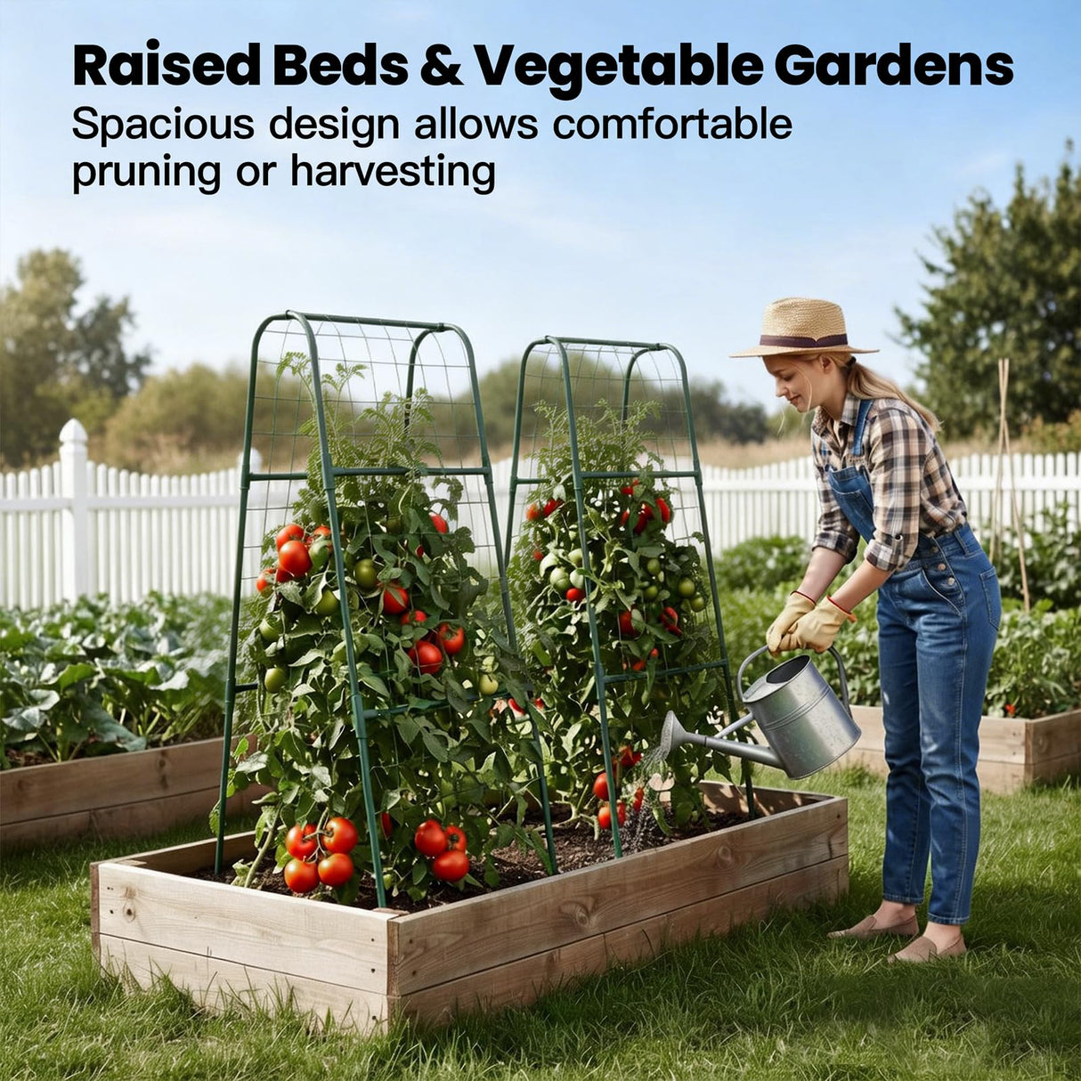 Cucumber Trellis for Raised Bed, Garden Trellis for Climbing Plants Outdoor, Metal Arch Trellis U-Shape Vegetables Support for Tomotoes Grape Vines Beans Peas (Green, 15.7" L x 24" W x 48" H)