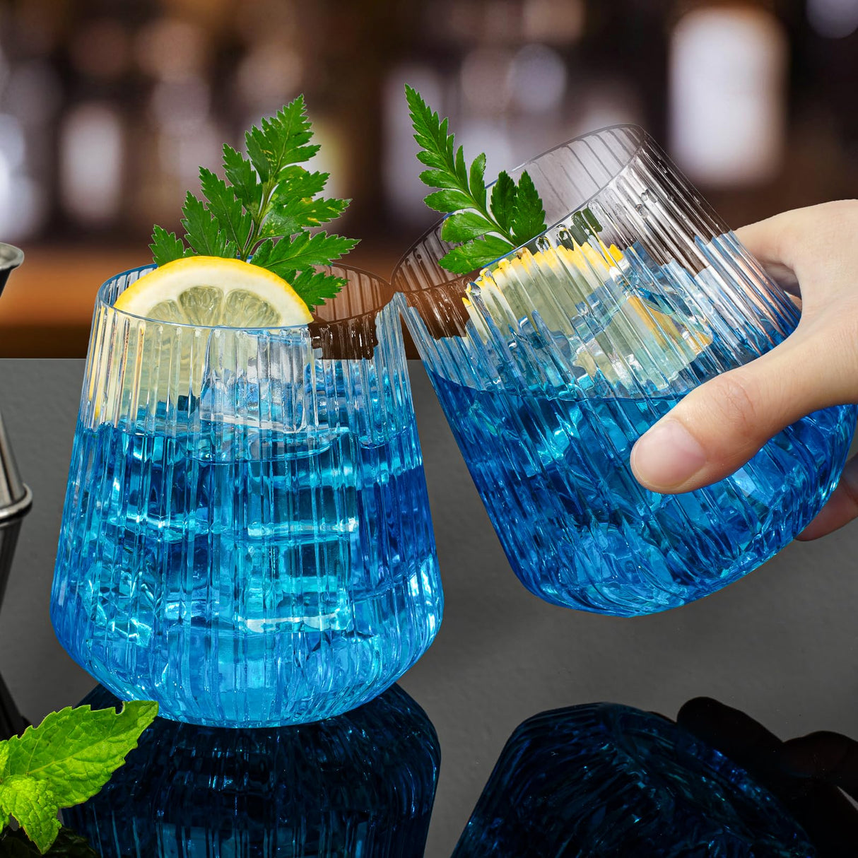 BESTSTAR 36 Pcs 12 oz Plastic Ribbed Wine Glasses, Reusable Champagne Glasses Elegant Whiskey Glasses Ideal for Weddings, Bars, Christmas, Halloween,Holidays,pool party,Daily Use